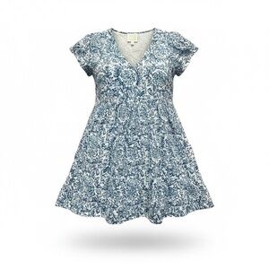 STS Sail to Sable Blue Floral Print 100% Cotton Tiered Mini Dress XL